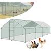 ORHEYA Recinto per pollaio in metallo con tetto a protezione solare e lucchetto, voliera per pollame, gabbia per piccoli animali (3 x 8 x 2 m)