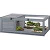 PawHut casa in legno per tartarughe recinto per tartarughe con piano incernierato, gabbia per rettili da esterno terrario per tartarughe rettili per interni esterni 91x60,5x32 cm, grigio