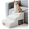 MASTERTOP Scale per Cani 3 Gradini, Scalini Antiscivolo per Gatti e Cani per Divano e Letto, Scaletta Schiuma Alta Densità, Copertura Impermeabile Lavabile (Bianco)
