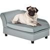 PawHut Divano per Cani Taglia Piccola Cuscino 76x45x43 cm Grigio Chiaro | Spazio Portaoggetti a Scomparsa, Divanetto per Cani, in Legno e Poliestere