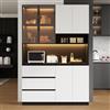 BENMWS Armadi da cucina, vetrinette da cucina, multifunzione, 120,5 x 40 x 180 cm, bianco + nero, con 3 cassetti, 6 ante e ripiani per riporre stoviglie
