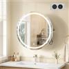KIMENICH Mobile Specchio Bagno Rotondo LED con Sensore Luce, Armadio Specchio con 3 Temperature Colore, Porta Asciugacapelli e Presa Integrata, Mobile Bagno Moderno con Illuminazione Regolabile
