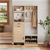 MAMAINI Set guardaroba con panca porta-scarpe, 4 ganci appendiabiti, 1 cassetto, 2 ante, colore naturale e bianco, 108,5 x 35 x 180 cm (larghezza x profondità x altezza)