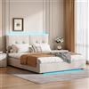 BSMGSGN Letto Matrimoniale con Contenitore 160x200 cm, Letto Imbottito Matrimoniale con Sistema di Sollevamento a Gas, Tessuto Vellutato con LED, Beige (Beige-C, 160x200 cm)