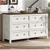 BENMWS Cassettiera, credenza bianca, stile vintage, con maniglie per cassetti in alluminio, piano di lavoro color noce, per camera da letto, soggiorno, 6 cassetti spaziosi, 70 x 140 cm (beige-3)