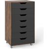RELAX4LIFE Cassettiera Ufficio con Ruote, Piano 40x49 cm con Portata 45kg, Guide Metalliche, Silenziosa e Stabile, Mobile Porta Stampante per Ufficio, Casa (Nero+Marrone, 7 Cassetti - 87 cm)