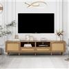 KAZZIO Tavolo Console TV, 200x37x49 cm, Mobile TV con vero design in rattan, Mobile TV con piedi in legno massiccio, Pannello TV intrecciato in rattan (quercia/Con 2 cassetti)