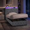 BSCFHCZ Letto Singolo 90x200 con Contenitore, Letto Imbottito in Velluto con LED RGB e Porte USB/Type-C, Struttura Letto con Sollevamento Idraulico e Rete a Doghe in Legno, Grigio Scuro, Nessun materasso
