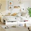 BSMGSGN Divano Letto Bianco Trasformabile 90/180x200 cm, Letto Matrimoniale con Divano Letto Estraibile, Struttura a Doghe in Legno Massello, Nessun Materasso (Bianco-D, 90/180x200 cm)