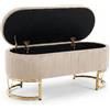 INTRECCI Panca Contenitore Tonda in Velluto | Grande Capacità 79L | Design Moderno ed Elegante con Gambe Oro | Colore: Beige