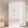 Merax Armadio a 2 ante per cameretta dei bambini, piccolo con asta appendiabiti e 3 cassetti, 80 × 48 × 180 cm, stabile e salvaspazio