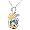 YAFEINI Collana in argento Sterling con ciondolo a forma di ape, con ciondolo a forma di ape, con fiore di rosa, regalo per donne e adolescenti, Argento sterling, Zirconie sintetico