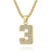 Musihy 60CM Collana con ciondolo a forma di numero 3 in scintillante zirconia cubica. in Acciaio Chirurgico per Uomo Oro