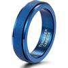Stfery Anello Girevole Uomo Ghiacciato Acciaio Tungsteno 6MM, Anello Antistress Spinner Blu Moda Taglia 12