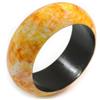 Avalaya Bracciale rigido rotondo in legno con motivo astratto dipinto nei colori giallo/arancione/bianco/rosso, dimensioni medie