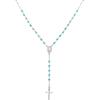 VLNET Collana rosario classico in argento 925 con cristalli turchese.Collezione Rosari Amen.Unisex.lunghezza 48 + 2 cm