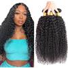 HeioWuio Set di 3 extension per capelli umani ondulati - 56 - 61 cm - #1B - Nero naturale - 300 g
