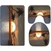 A.Monamour Set Tappeti Bagno 3 Pezzi Completo Tramonto Oceano Mare Isola Tropicale Palme Scenario Antiscivolo Morbidi Assorbente Lavabile Tappetini per Il Bagno WC Bidet