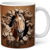 Shopi Zone Tazza in ceramica cavallo realistica con effetto murale rotto - Design artistico per gli amanti dei cavalli - Regalo creativo per cavalieri e collezionisti