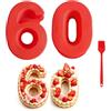 Velicber Stampo da forno in silicone a forma di numeri, grande, 60, 25,4 cm, 3D, con spazzola in silicone, antiaderente, per torte, compleanni, anniversari