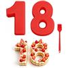 Velicber Stampo per torte in silicone con numeri, 18 numeri, 25,4 cm, grande, in silicone 3D, con spazzola in silicone, riutilizzabile, per compleanni e feste