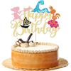 Gyufise Moa Happy Birthday Cake Topper Glitter Ocean Wave Barca a vela Fiore Pick Moana Decorazioni per feste per Tema Luau tropicale Hawaiano Baby Shower Compleanno Forniture per feste di compleanno