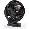 TUNISE Ventilatore a Pinza USB Ricaricabile, Mini Ventilatore Silenzioso con Batteria 2000 mAh, 3 Velocità, Ventilatore Portatile per Ufficio, Passeggino, Camera da Letto e Campeggio