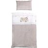roba Set Biancheria da Lettino 2 Pezzi Safaribus - Copripiumino 100 x 135 cm - Federa 40 x 60 cm - Cotone Puro - Motivo Animali - Marrone/Bianco
