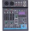 JINPRDAMZ Mini console di miscelazione stereo a 4 canali, mixer con USB Bluetooth e 48 V Phantom Power, DJ Live Audio Mixer con effetto Hall, per karaoke Stage, Home KTV, studi di registrazione, streaming live