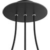 creative cables Rosone a soffitto rotondo nero linea Rose-One (serracavo conico, dibond nero opaco, 3 fori in linea e 4 fori laterali) - Per lampadari e sospensioni multiple