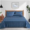 P Pothuiny Pothuiny - Set di 6 lenzuola in raso a righe per letto matrimoniale, colore: blu selce, setoso, 1 lenzuolo con angoli + 1 piatto + 4 federe