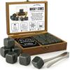 FLOW Barware - Set regalo in pietra di whisky in granito con pinze per ghiaccio | Cubetti di ghiaccio riutilizzabili in pietra di roccia per prevenire la diluizione di whisky e alcolici