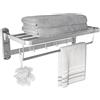 Eridanus Porta Asciugamani Bagno, Portasciugamani da Parete con Mensole Doppia in Accaio Inox SUS304, Mensola Portasciugamani con Ganci, Pieghevole, Lucido, Scaffale Barre, Stile Hotel - 60x19x24 cm
