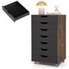 KOMFOTTEU Cassettiera Ufficio con 7 Cassetti, Cassettiera Scrivania con 4 Ruote Bloccabili, Schedario Portadocumenti in Legno, per Stampante per Studio, Camera da Letto, 49 x 40 x 87 cm (Marrone)