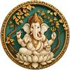Igtefte Ganesh Lotus Golden Leaves Round Tin Sign Vintage Style Metal Sign Home Bar Garden Wall Plaque Decor Metal Poster 20,3 x 20,3 cm