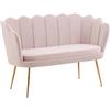 IlGruppone Divano Due 2 Posti in Velluto Forma Conchiglia Gambe in Metallo 133x63x75 Cm Camera Soggiorno Ufficio - Rosa Cipria