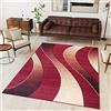 TAPISO Dream Tappeto Camera Soggiorno Salotto Moderno Rosso Crema Astratto Onde A Pelo Corto 140 x 200 cm