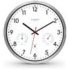 Cander Berlin MNU 3330 - Orologio da parete radiocontrollato, silenzioso, in alluminio, con indicazione della temperatura e dell'umidità dell'aria, diametro: 30,5 cm, colore bianco