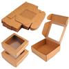 EXIN DEHCEN 24 Pezzi Scatole con Finestra Trasparente 9.5x9.5x3.5 cm | Scatola di Carta Kraft Marrone con Finestra Trasparente, Scatoline Cartone Bomboniere, per Compleanni, Matrimoni, Feste