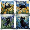 Bigqin Set Di 4 Federe Per Cuscino, Copridivano In Lino Con Motivo Di Gatti Dipinti Ad Olio, Federe Per Amanti Dei Gatti, Decorazioni Festive Per Divano, Soggiorno, Camera Da Letto - 45 X 45 Cm