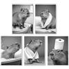 Kireida Set da 5 Quadri Capybara per Bagno, Divertenti Poster Animali in Bianco E Nero Senza Cornice 20x30 Cm, Decorazione Carina Capybara per Toilette E Pareti