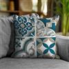 Floori Coppia Cuscini Arredo Jacquard Fantasia Maioliche Cementine Moderni Quadrati 50x50 cm Sfoderabili Imbottiti (Ottanio)