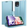 Eirltiy Cover per Samsung Galaxy A22 5G Portafoglio Pelle PU Premium, Custodia Scomparti Carte Antiurto Protettiva Case con 1 Vetro Temperato, Blu