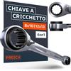 PRESCH Chiave a cricchetto doppia 4-in-1 (8/10 mm & 12/13 mm) - Funzione cricchetto reversibile - Con 90 denti e angolo di ritorno di 4° - 4 misure in una sola chiave - Estremamente robusto