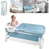 YARDIN Vasca da bagno pieghevole per adulti, 128 x 62 x 52 cm Vasca pieghevole mobile, Ideale per piccoli bagni, Salvaspazio e portatile, Include cuscino da bagno e tubo di scarico, Blu