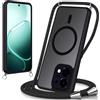 Coiwxmoi Magnetica Cover per OPPO A6 Pro 5G con Cordino Laccio, Compatibile con MagSafe, Traslucida Opaca Hard PC Custodia Sottile Silicone Antiurto Antigraffio Protettiva Case con Corda,Nero