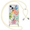 Yoedge Cover con Cordino per iPhone 15, Custodia con Laccio Collana Regolabile Tracolla Aesthetic Estate Disegni, Morbida Silicone TPU Necklace Protettiva Corda Case per iPhone 15 6,1, Cocco