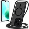 Coiwxmoi Magnetica Cover per Honor 400 Lite 5G con Cordino Laccio, Compatibile con MagSafe, Traslucida Opaca Hard PC Custodia Sottile Silicone Antiurto Antigraffio Protettiva Case con Corda,Nero