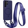 FMPCUON FNPCUON Cover Magnetica con Cordino per Samsung Galaxy S23 Ultra Compatibile con MagSafe,Ricarica Wireless, Placcatura Disegno Custodia con Collana Laccio Tracolla Regolabile Case.Blu