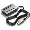 CERRXIAN Hub USB a 4 porte in alluminio con cavo lungo 1,5 m, porta ad alta velocità USB 3.0 + 3 porte USB 2.0 con indicatori LED indipendenti, splitter USB con porta di alimentazione 5V Type-C